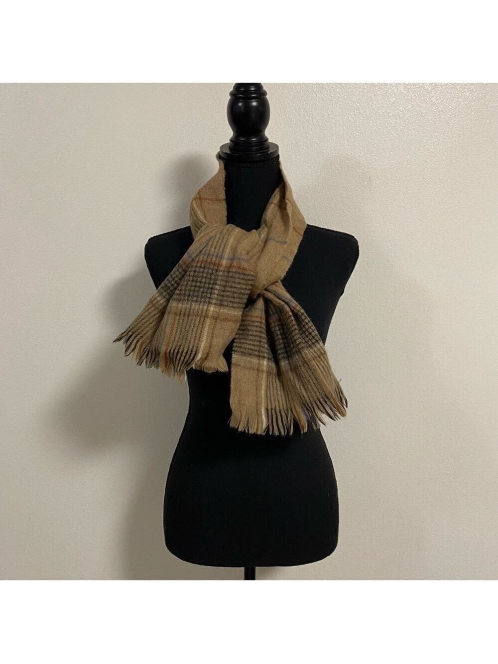 Lambswool Scarf OS Brown Tan Plaid
